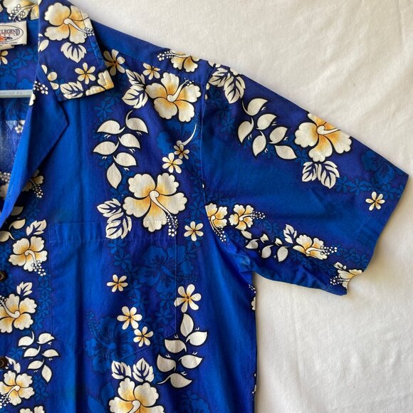 Vtg Pacific Legend Classic Hibiscus Aloha Hawaiian Shirt Navy Blue Size M Mens - Picture 5 of 14